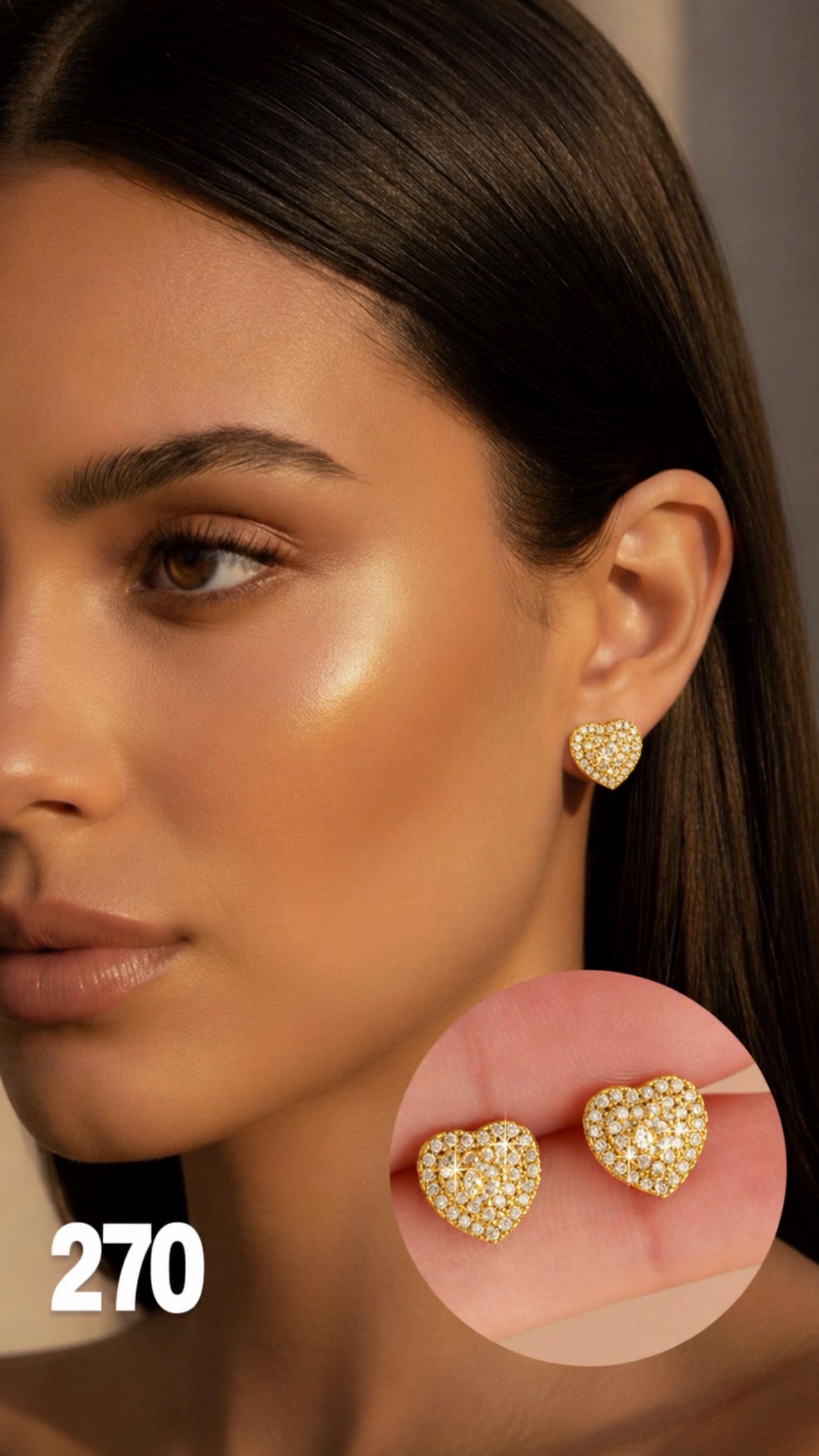 Aretes corazón brillante dorado