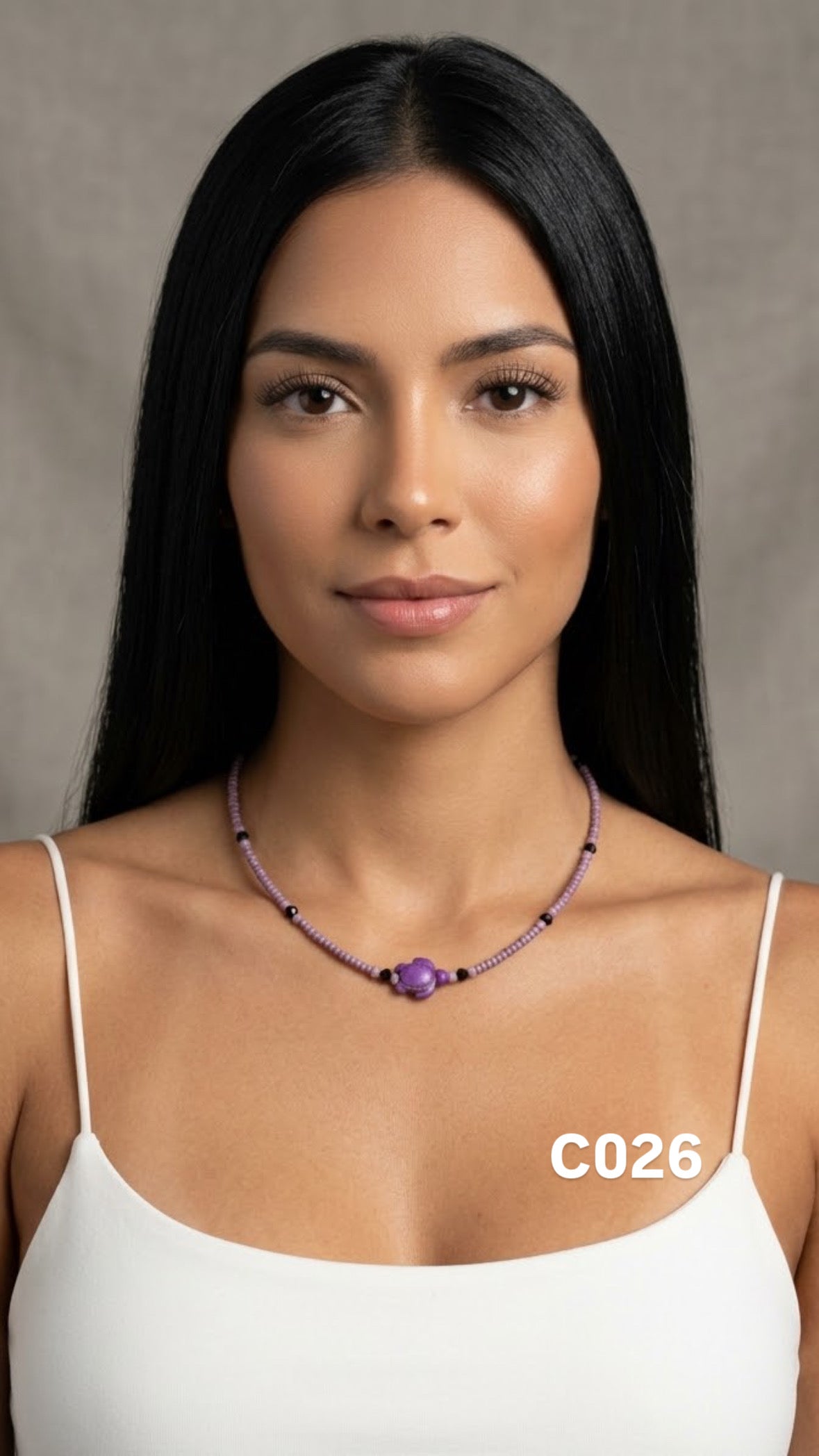 Collar tortuga morado cristales