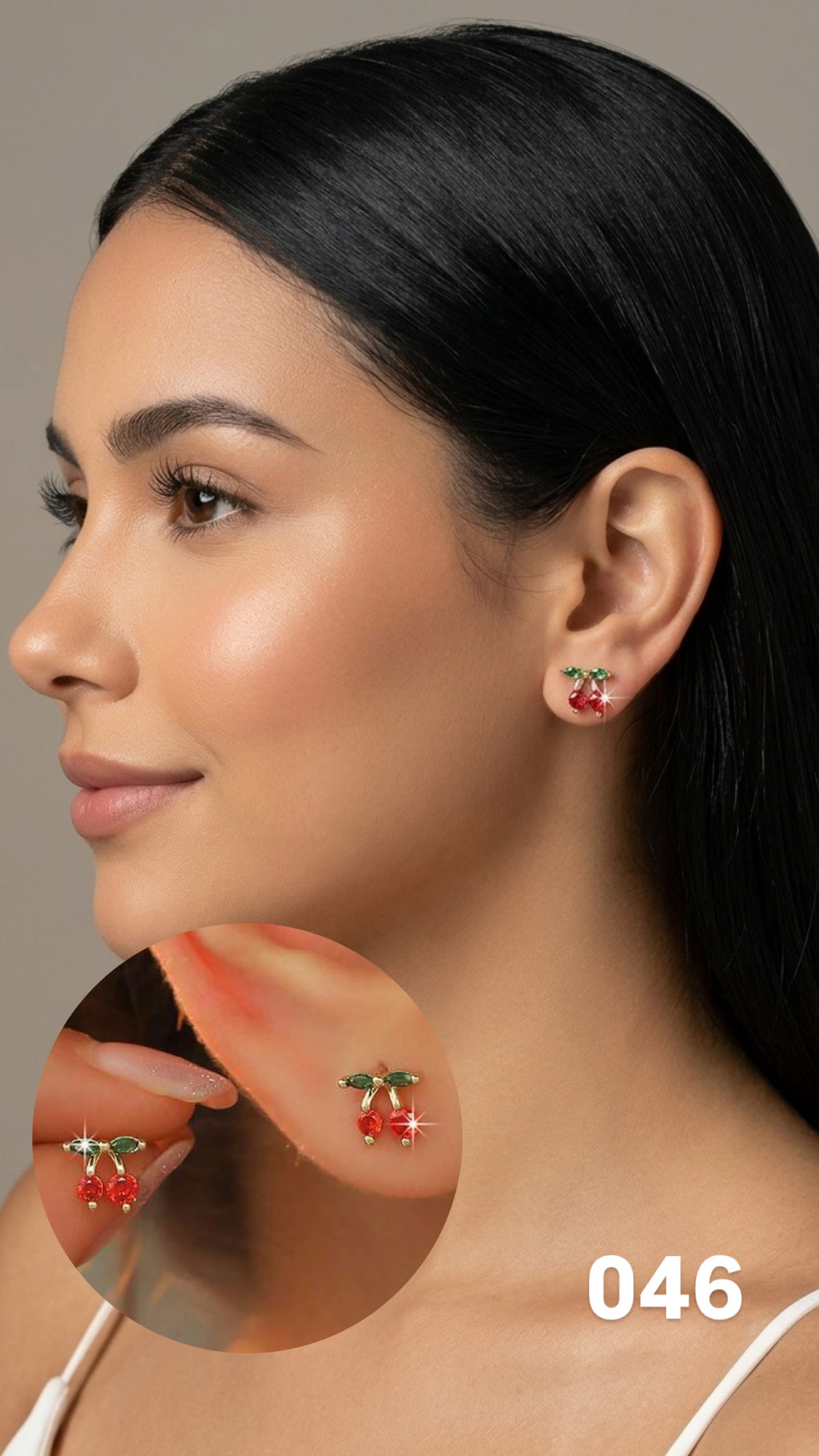 Mini aretes cerezas doradas
