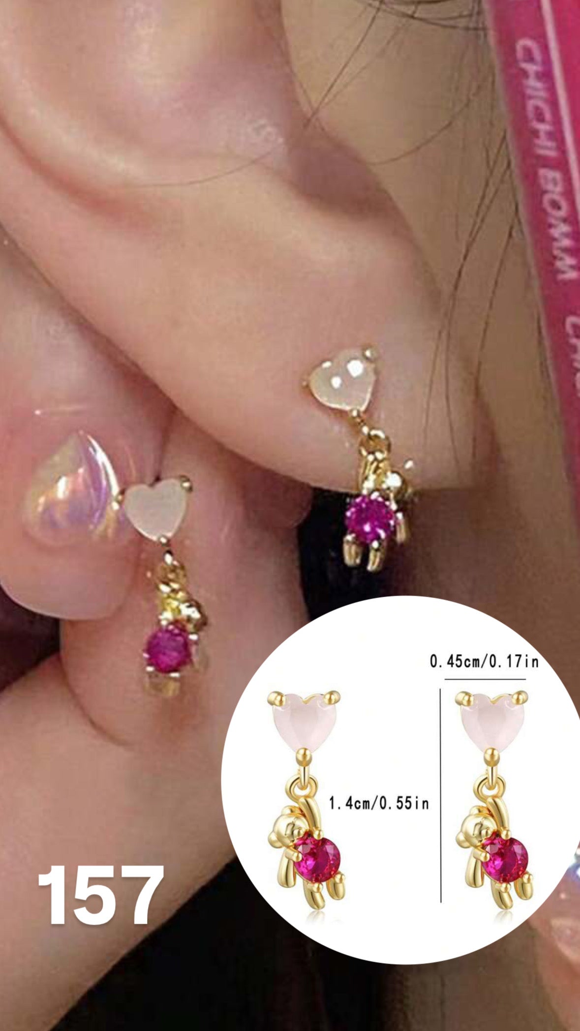 Aretes corazón con mini osito