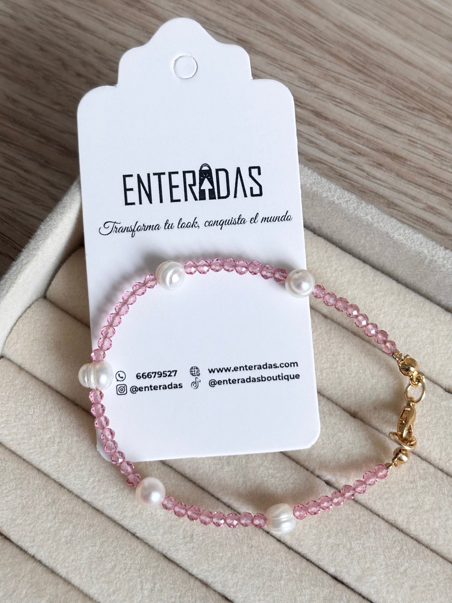 Pulsera perlas cristales rosa
