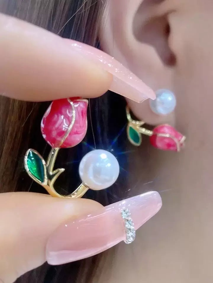 Aretes Tulipan rosa vino