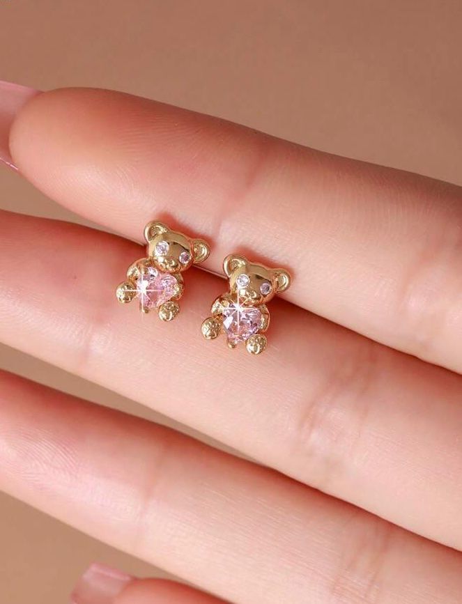 Aretes osito corazón rosa