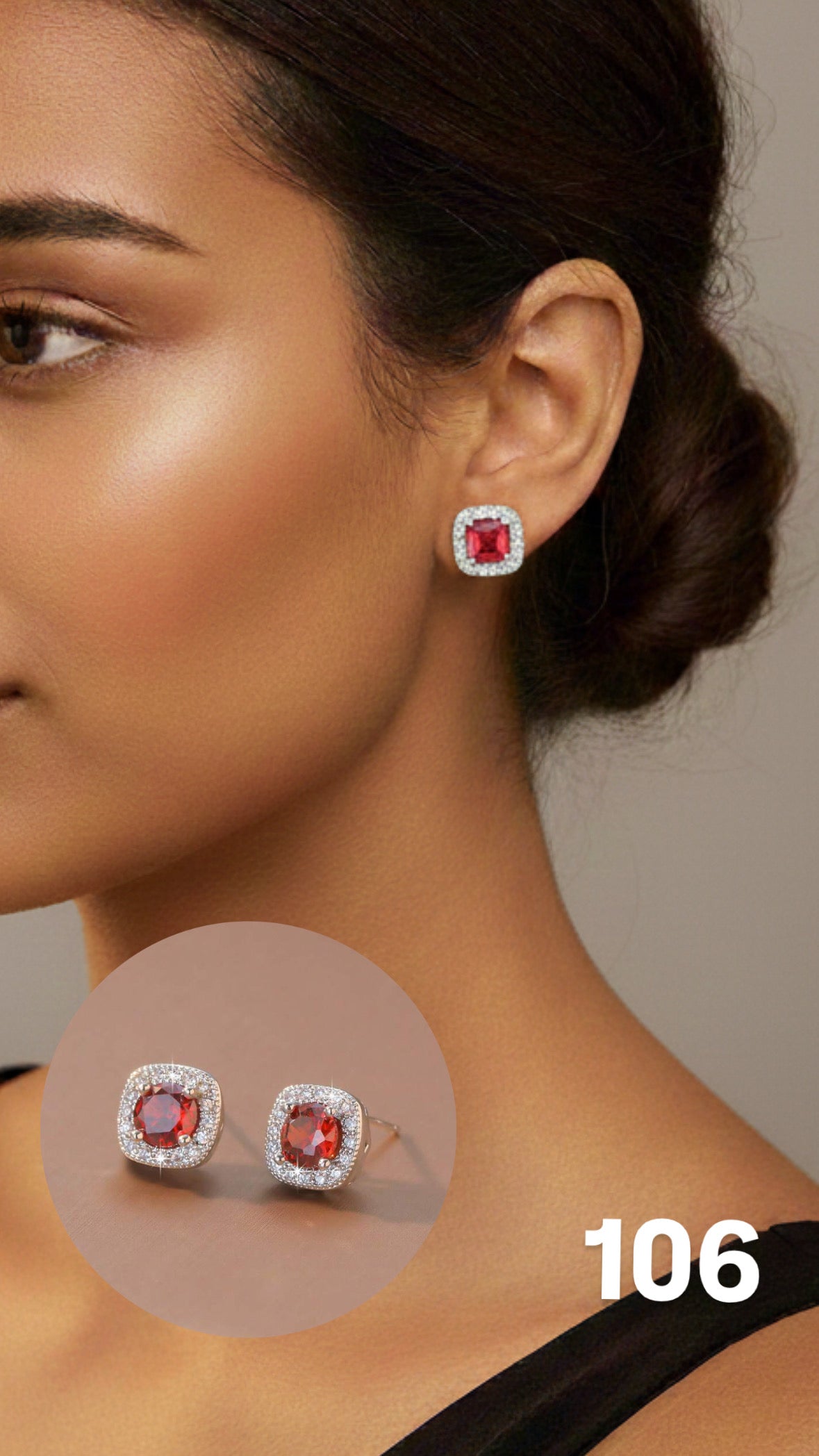 Aretes reina circon rojo