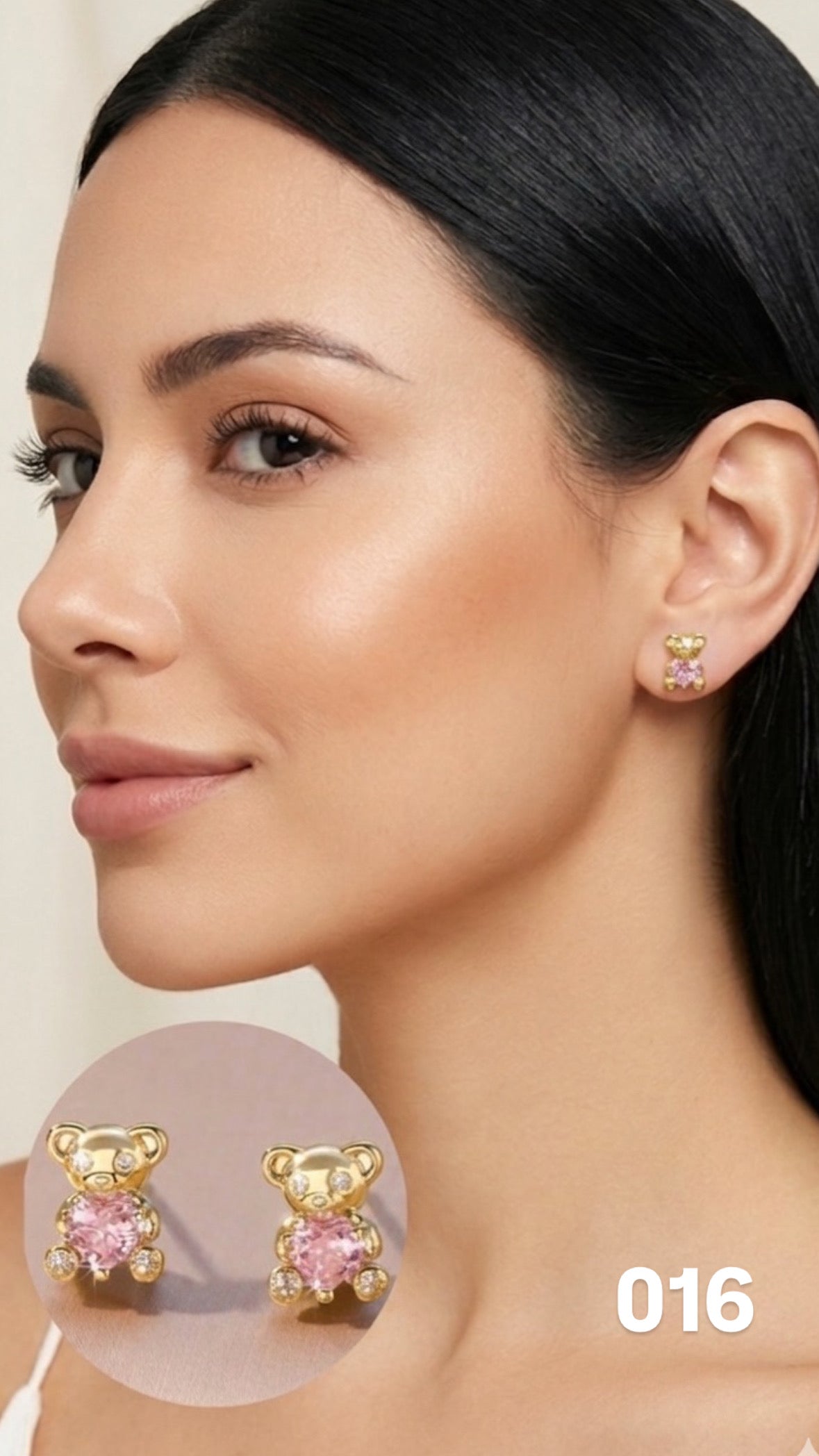 Aretes osito corazón rosa