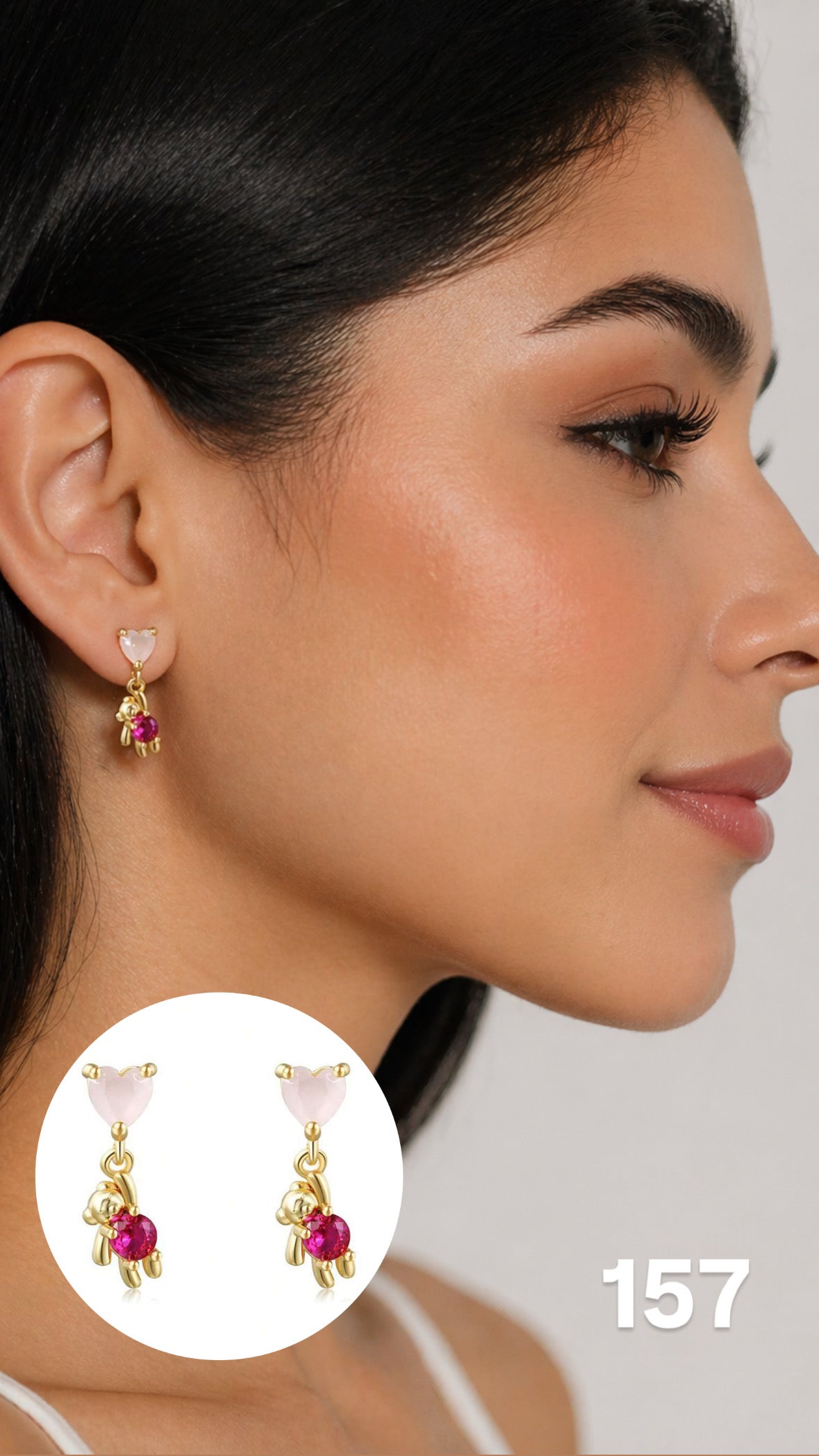 Aretes corazón con mini osito