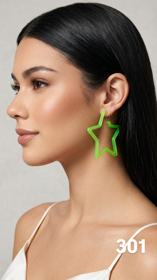 Aretes estrella fluorecente verde