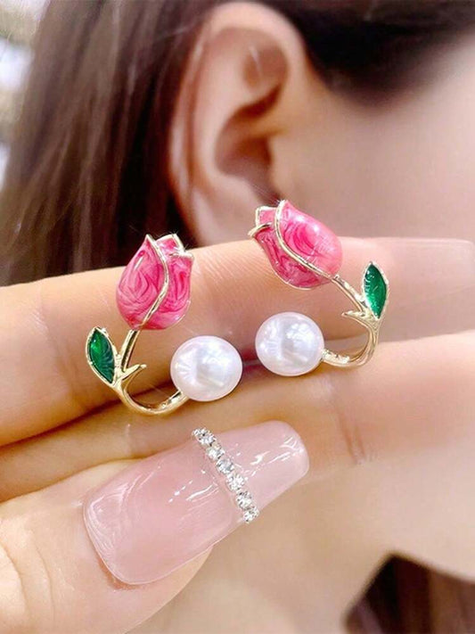 Aretes Tulipan rosa vino