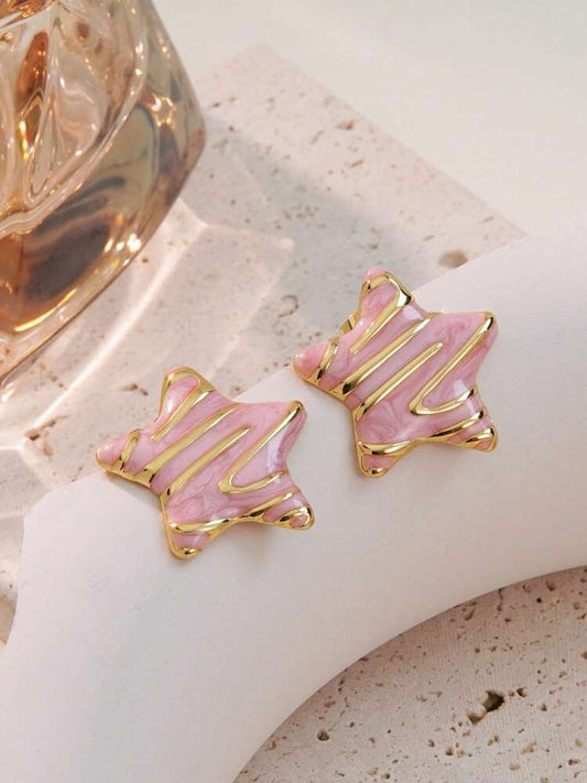 Aretes estrella esmalte rosa