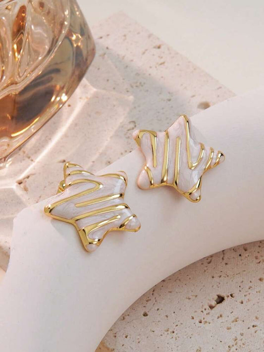 Aretes estrella esmalte blanca