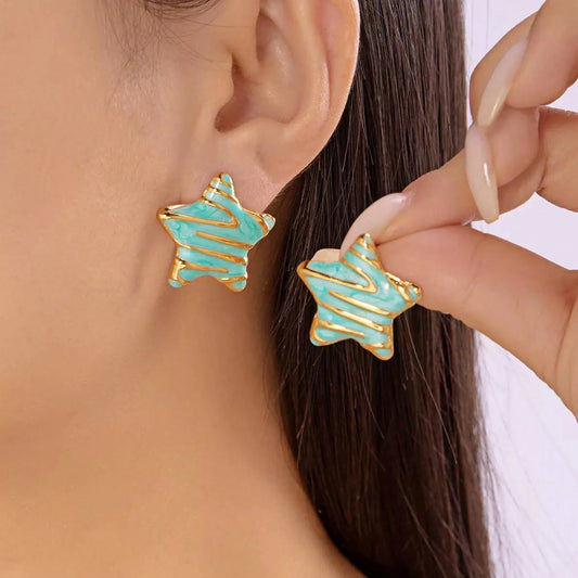Aretes estrella esmalte turquesa acero