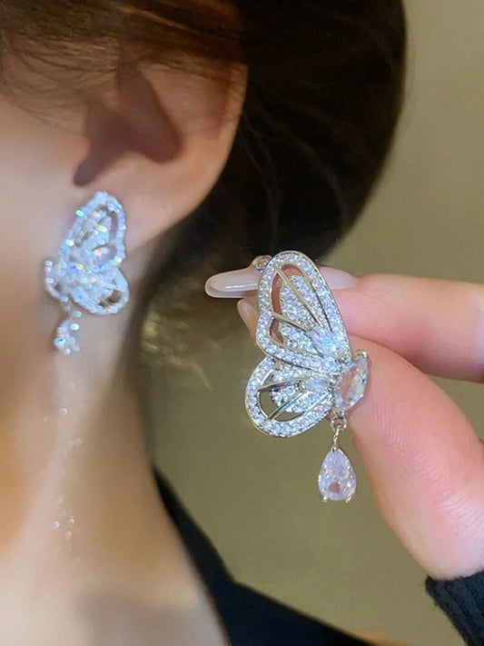 Aretes mariposa gotas circon
