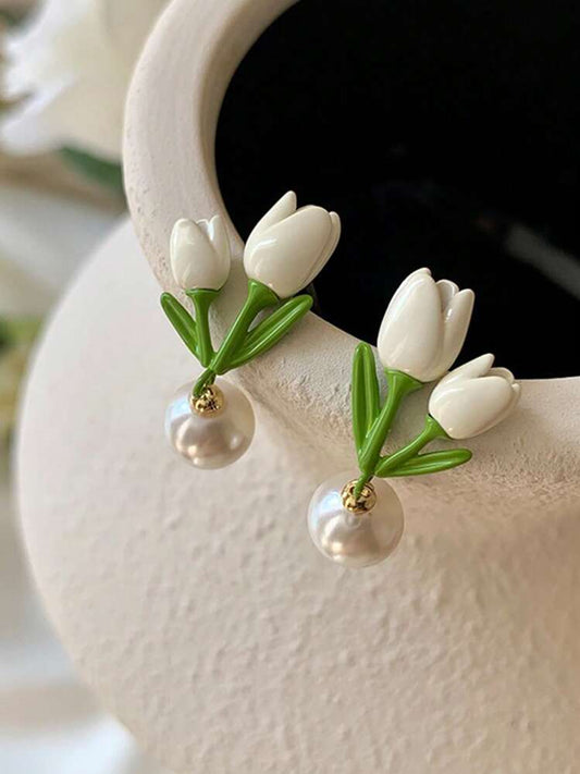 Aretes Bouquet tulipan blanco