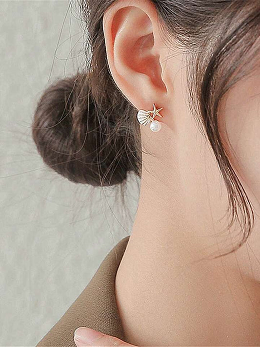 Aretes concha y estrella marina perla