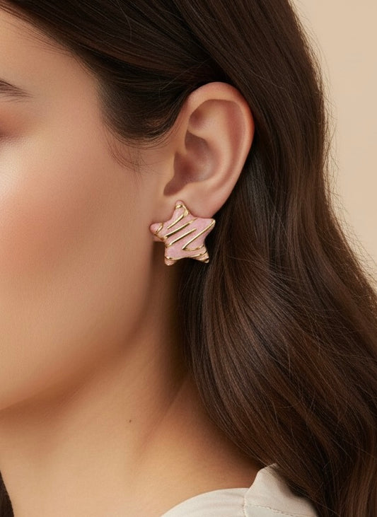 Aretes estrella esmalte rosa