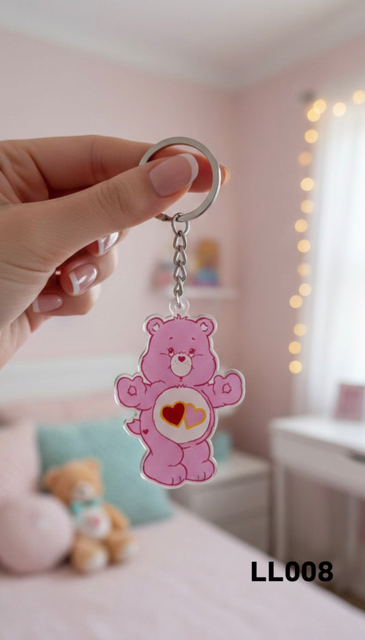 Llavero osito cariñoso rosado corazones