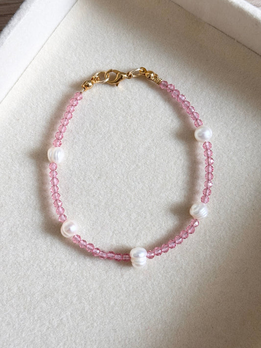 Pulsera perlas cristales rosa